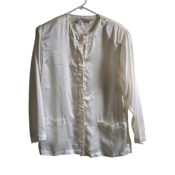 c.e.o Tops - Vintage 80s C.E.O. Ivory Satin Blouse | Cream Button Up Long Sleeve Top
